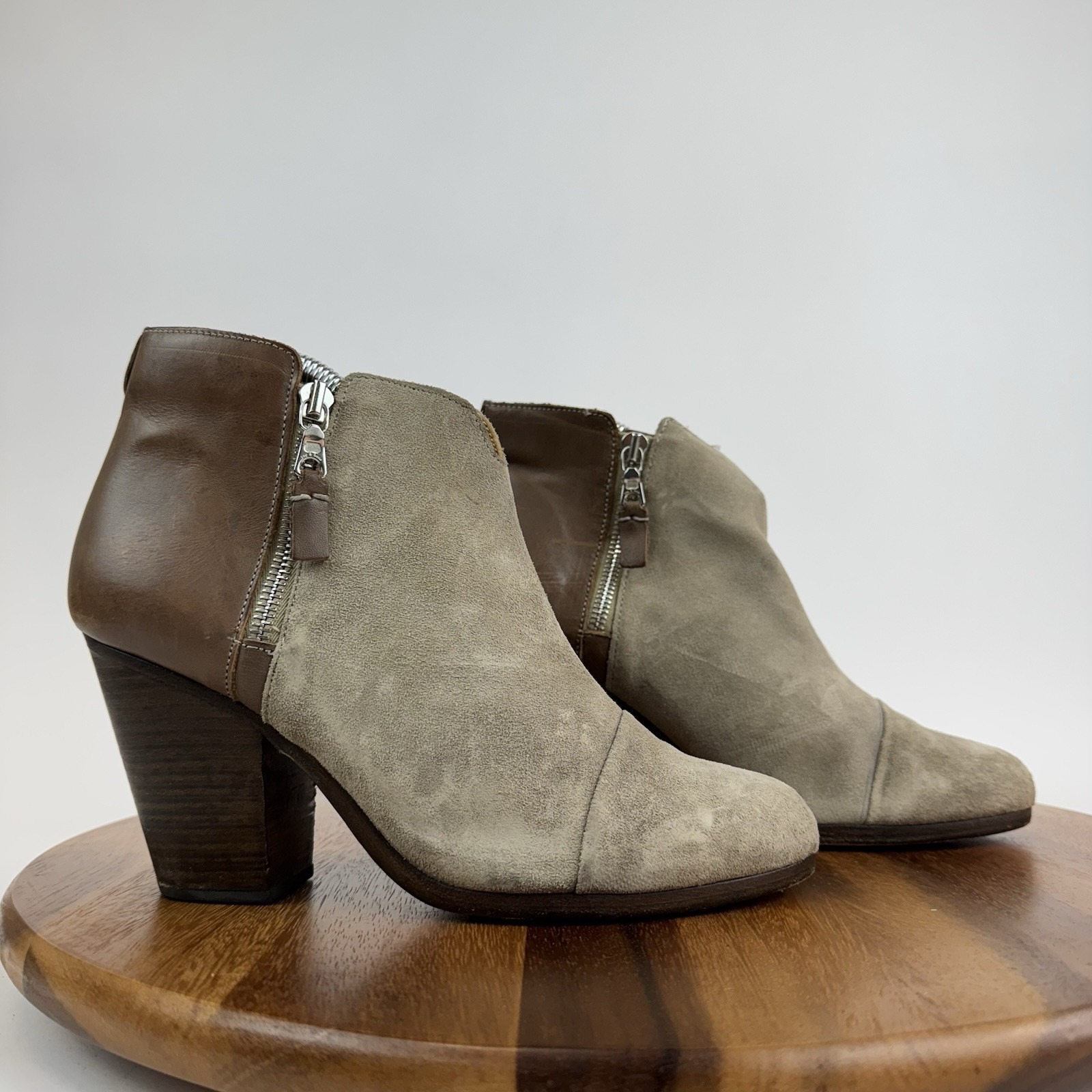 Womens Rag & Bone Margot Taupe Brown Suede Block Heel Ankle Boots Size Eu 39.5